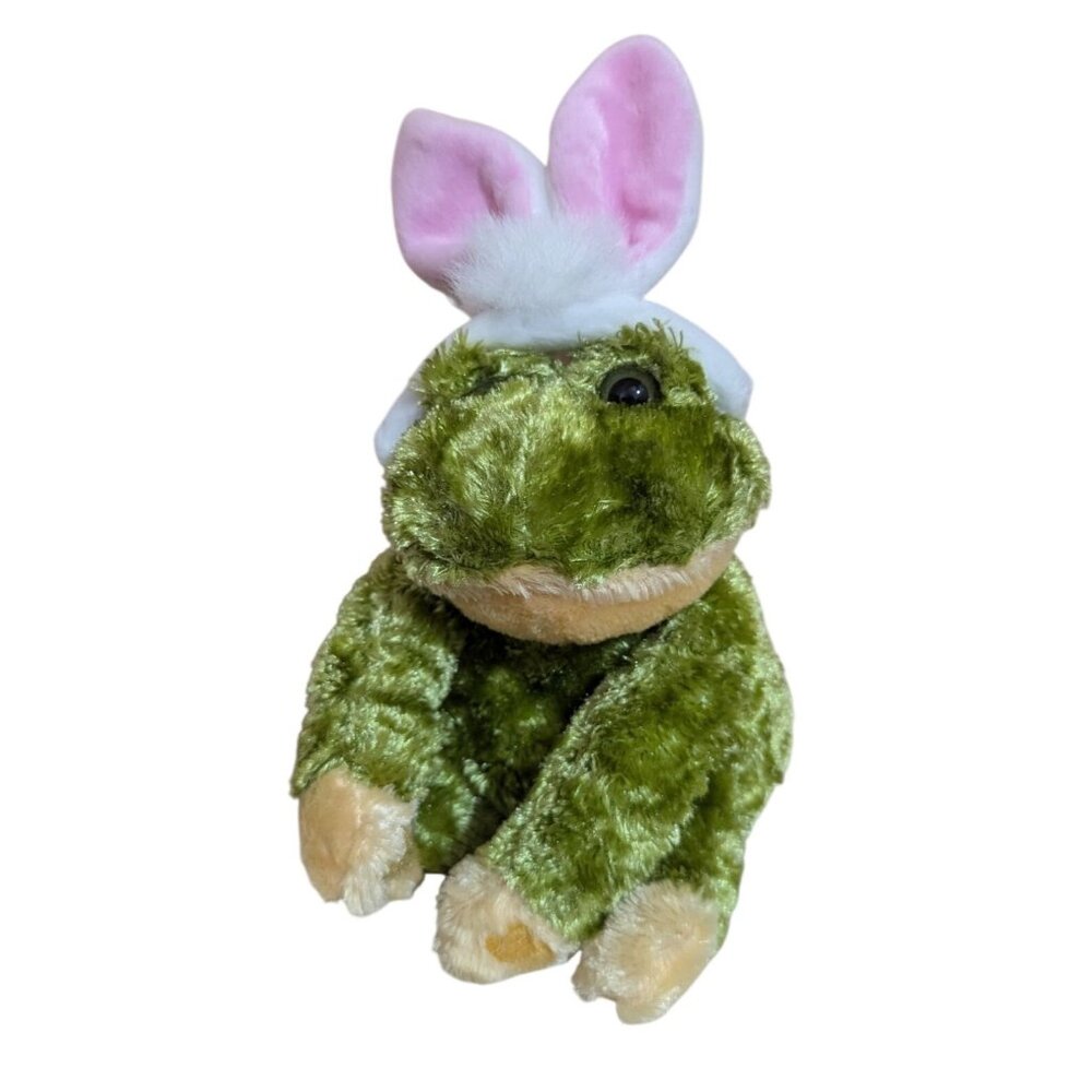 Dan Dee Frog Plush Toy With Bunny Ears 7: green pink  stuffed animal‎